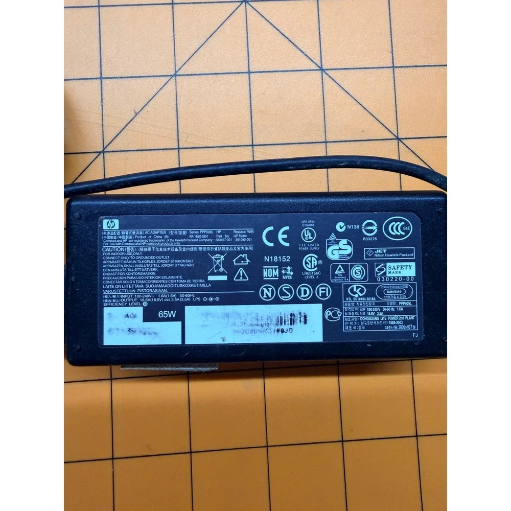 HP 65W AC Adapter Laptop Charger 18.5V 3.5A PPP009L PA-1650-02H 380467-001 Black